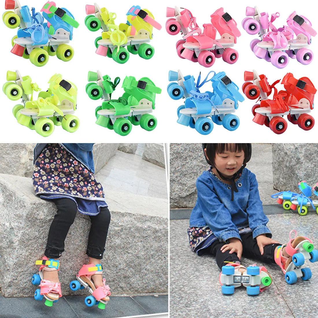 

Brand New Children Roller Skates Double Row 4 Wheels Adjustable Size Skating Shoes Sliding Slalom Inline Skates Kids Gifts