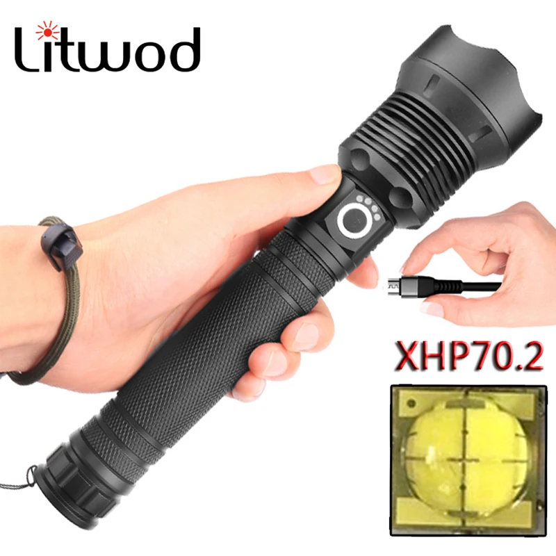 Litwod Z30 + 1282 Новое поступление CREE оригинальный XHP70.2 Мощный тактический светодиодный фонарик свет 10000 mAh 26650 фонарь на батарее