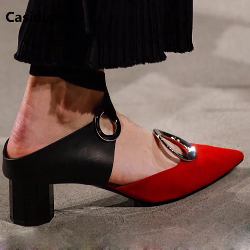 

Casidueho Iron Circle Gladiator Sandals Women Pumps Pointy Toe Thick Heels Sexy Sandalias Mujer 2018 Lace Up Shoes Woman Slipper