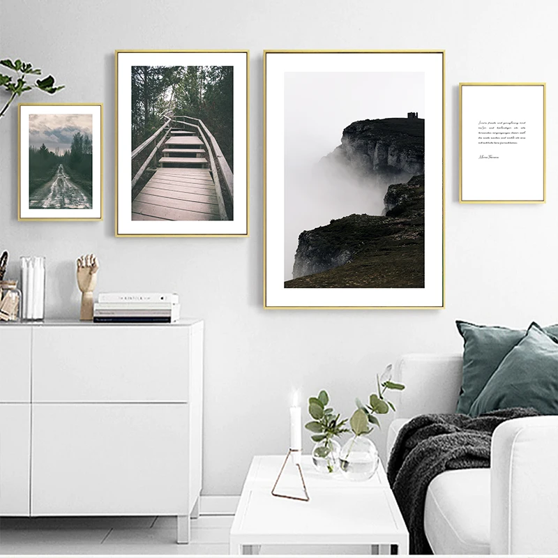 

Minimalist Landscape Woods Road Cloud Peaks Canvas Painting Printing Poster Picture Bedroom Living Room Decoration Unframed