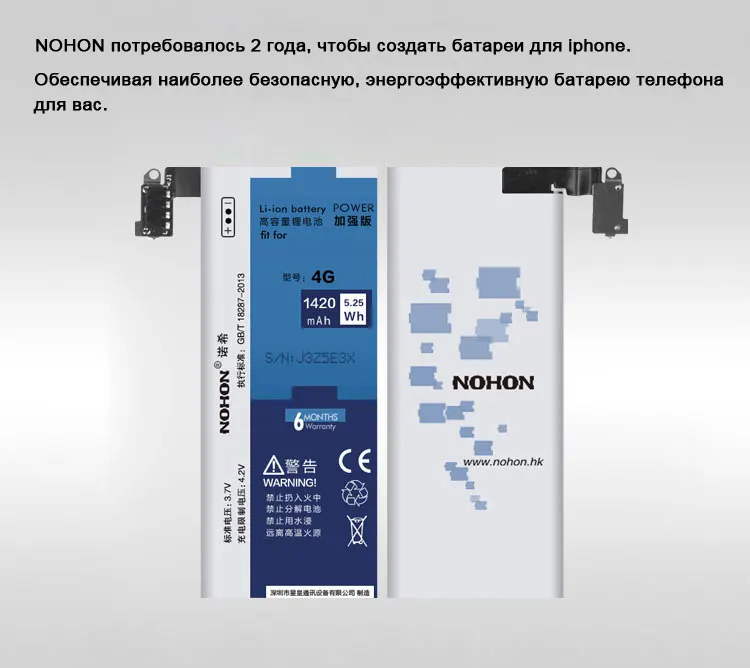 NOHON Батарея для Apple Iphone 4 4G 4S 5 5G 5S 5C 8 8G iPhone8 iPhone5 iPhone4 аккумулятор натуральной Ёмкость литий-ионная внутренняя Батарея бесплатный инструмент Розничная Упаковка