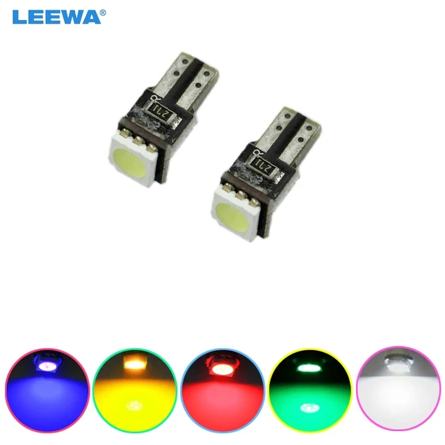 LEEWA 5pcs White/Blue/Red/Yellow/Green Car T5 CANBUS LED Dashboard Light Error Free 5050SMD 1-LED Car Side Wedge LED Lamp Bulb 2