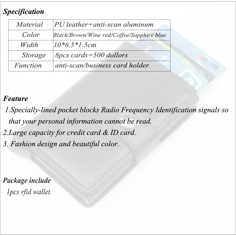 Anti Theft кредитной держатель для карт Для женщин Для мужчин блокирование Rfid кошелек из искусственной кожи с защитой от Rfid, для карт держатель алюминиевая визитная карточка случае