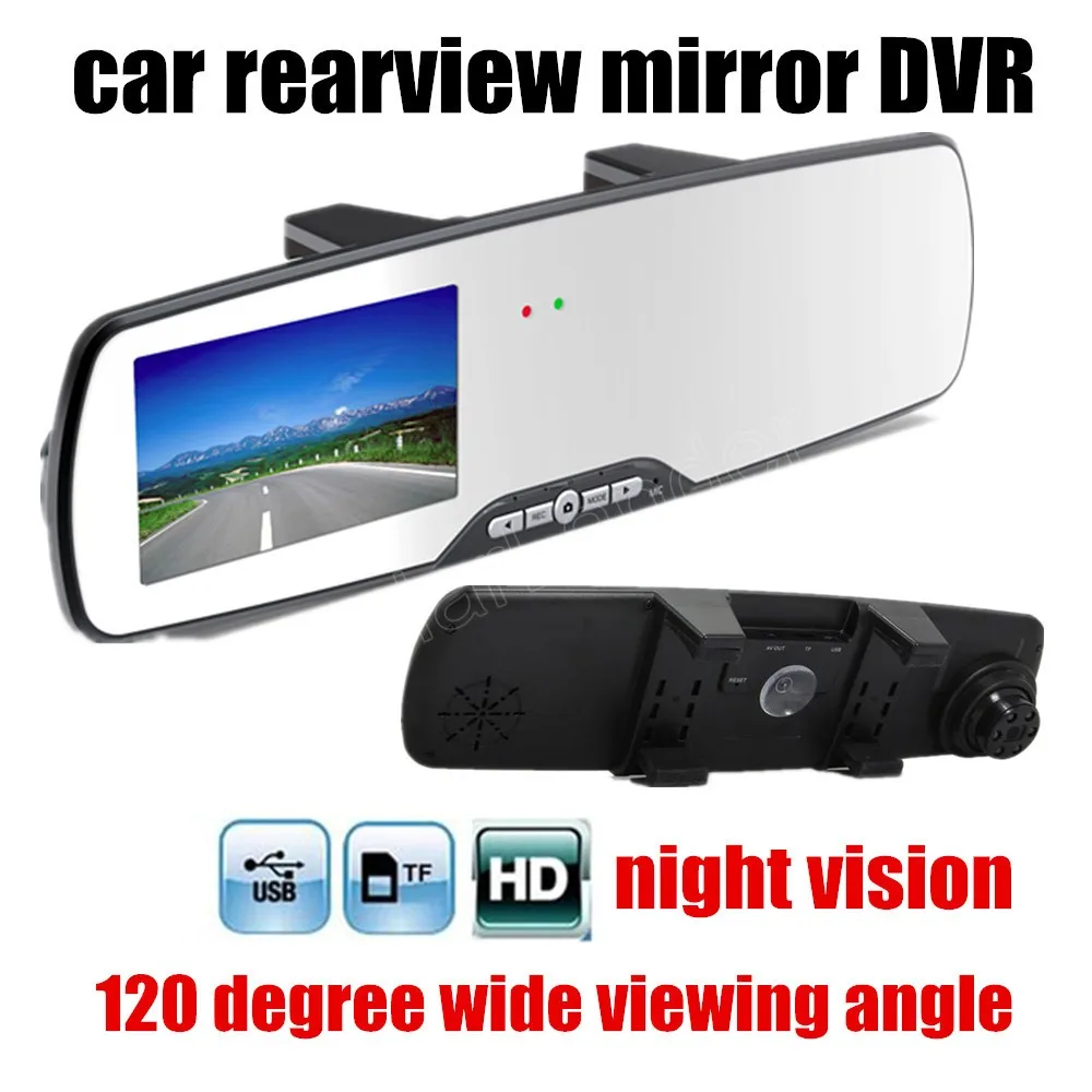 Nueva llegada de 2.7 pulgadas HD de Coches Espejo Retrovisor de Vídeo Digital 120 grados de ángulo ancho de visión nocturna motion detección coche DVR - 1