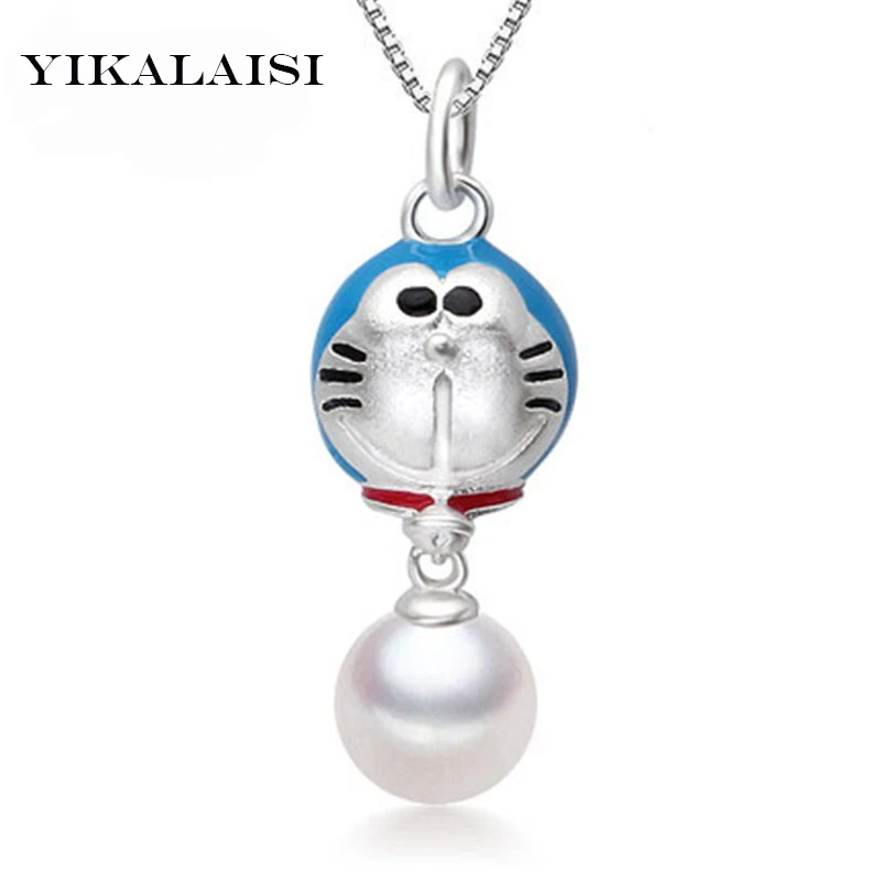 

YIKALAISI 2017 Pearl Necklace Pearl Jewelry Natural Freshwater Pearl Doraemon Pendants 925 Sterling Silver Jewelry For Women