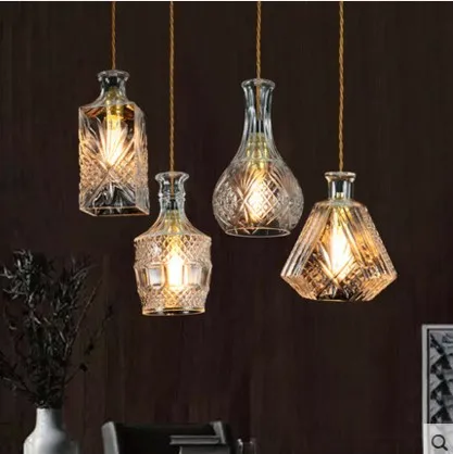 

Nordic Creative Bottle LED Pendant Light Fixtures With Glass Lampshade Handing Lamp Lampen Pendente De Techo Colgantes