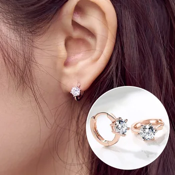 ZHOUYANG boucles d'oreilles pour femmes classique Six griffes clair AAA + cubique zircone Rose or couleur bijoux de mode pour les filles KAE094