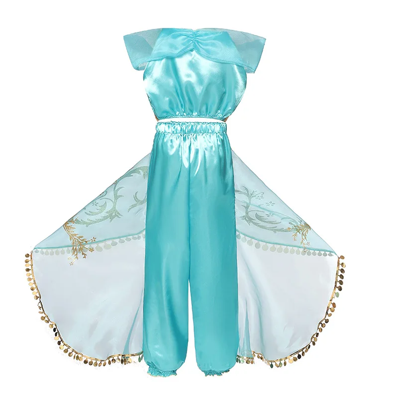 Летнее платье принцессы для девочек; арабское платье цвета жасмин-ап; Детский костюм без рукавов с блестками; маскарадная нарядная одежда; Детские вечерние платья