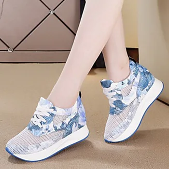 

Women Casual Shoes 2019 Hidden Heels Fashion Camouflage Floral Lace Up Platforms Shoes Female Height Increasing Wedge Sneaker