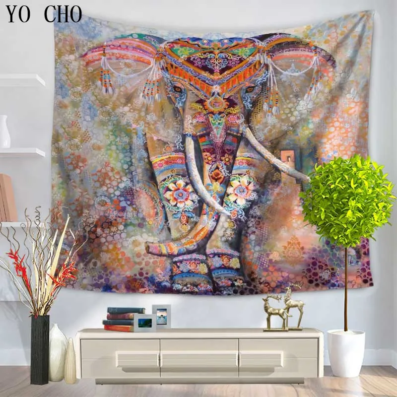 

YO CHO High Quality Arazzo Indian Elephant Printed Tapestry Jacquard Printing Wall Hanging Beach Throw Rug Blanket Camping Tent