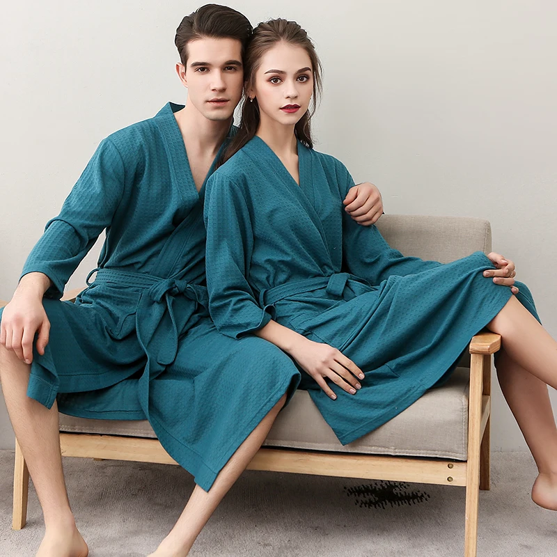 omniscient Mens Stylish Robe Waffle Kimono Robe Sleepwear Nightgowns Spa Bathrobe 