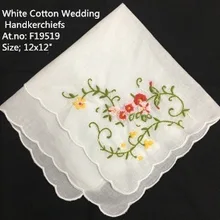 Набор из 12 модных свадебных носовых платков, белые хлопковые носовые платки с фигурными краями и цветной вышивкой, носовой платок с цветочным узором, 12x12 дюймов
