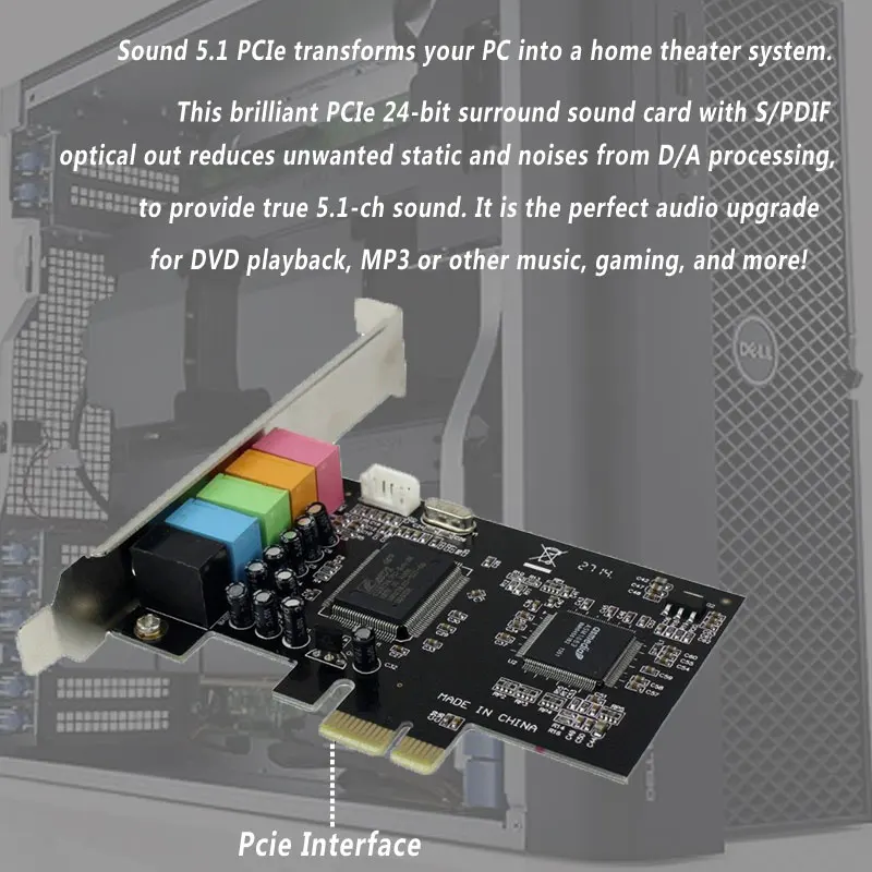Pcie-express expande la tarjeta PCIe 5.1CH Adaptador convertidor de tarjeta de sonido compatible con ordenador PC/escritorio con de alto rendimiento