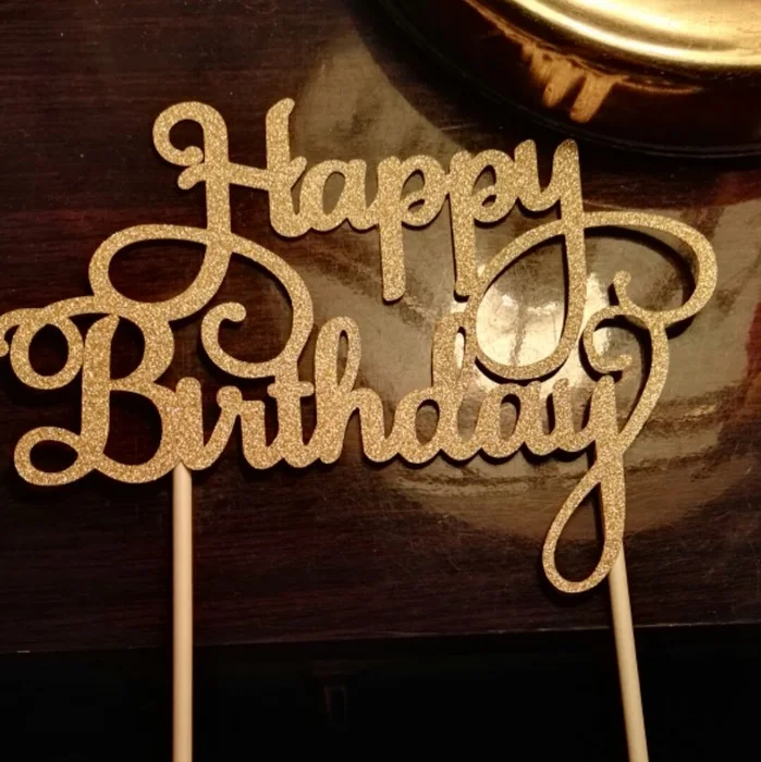 Gold Glitter Happy Birthday Cake Topper Calligraphy Topper Birthday