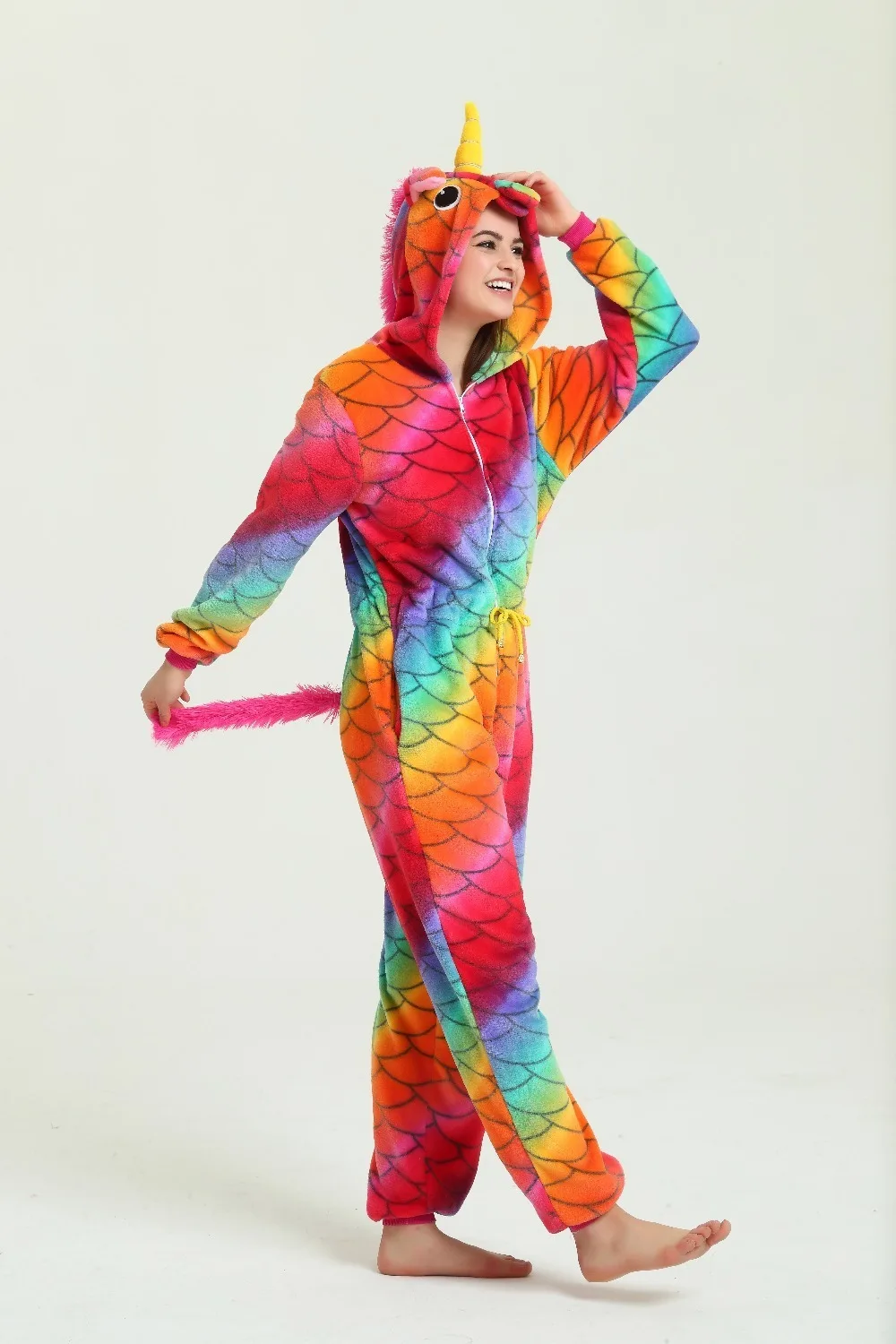 

New Onesie Kigurumi Flannel zipper Star color Fish scales unicorns Unisex Adult Pajamas Cosplay Costume Animal Pyjamas