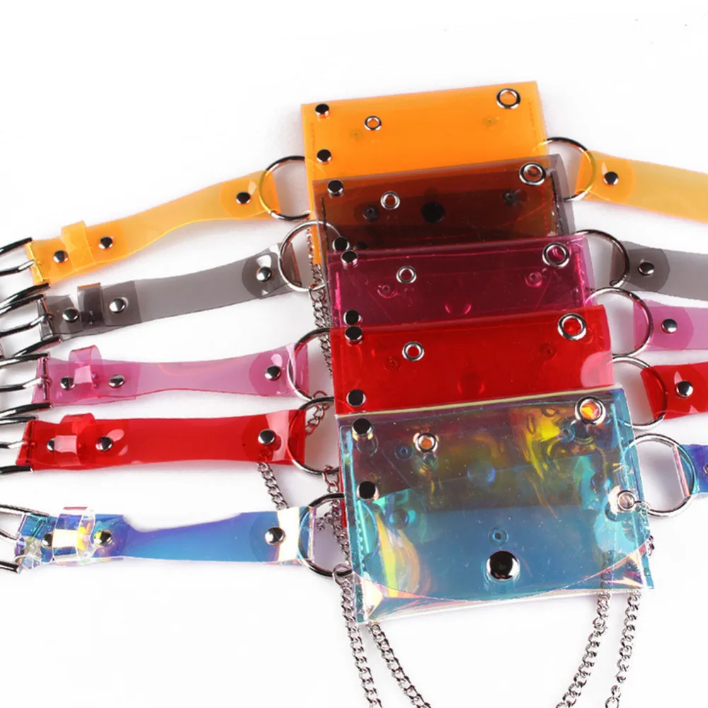 

Waist Bag 2018 Transparent Fanny Pack For women Metal Chain Jelly waist pack candy color chains Hip Bum Bag Holographic belt bag