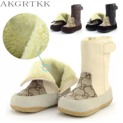 

Children's genuine leather bovine boots in winter boy's and girl's Martin boots parent-child leather and fleecy cotton boots tal