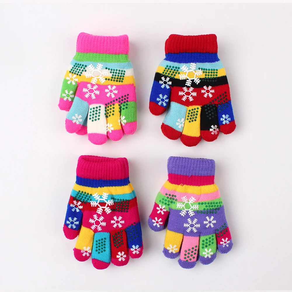 Warm Knitted Children Gloves Snowflake Colorful Girls Gloves Five Finger Mittens For Girls Autumn Winter Children Accessories (7)