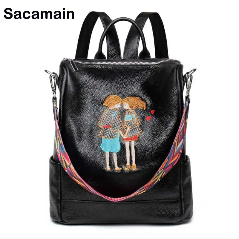 

Sacamain Brand Backpack Embroidery Genuine Leather Backpack China Feature Handmade Casual Backpack New Year Gift For Girlfriend
