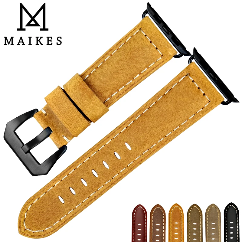 Ремешок MAIKES из натуральной коровьей кожи для Apple Watch браслет наручных часов 44 мм 40