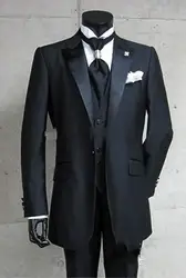Новый стиль Индивидуальный заказ черный Жених Смокинги для женихов Пик нагрудные Женихи Для мужчин Нарядные Костюмы для свадьбы (куртка +
