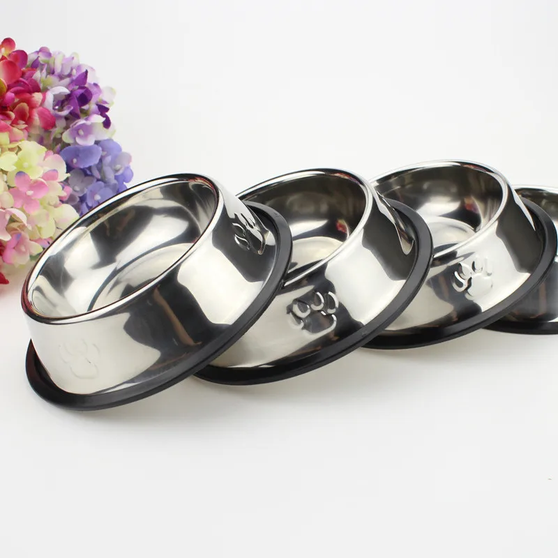

Hot 2 Sizes Dog Bowl Stainless Steel Travel Cat Dog Bowls Feeding Feeder Water Bowl For Pet Dog Cat Puppy Food Bowl Water Dish