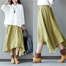 BUYKUD/женские юбки, летние, большие размеры, длина до икры, свободная юбка, женские винтажные асимметричные юбки Faldas Mujer Moda