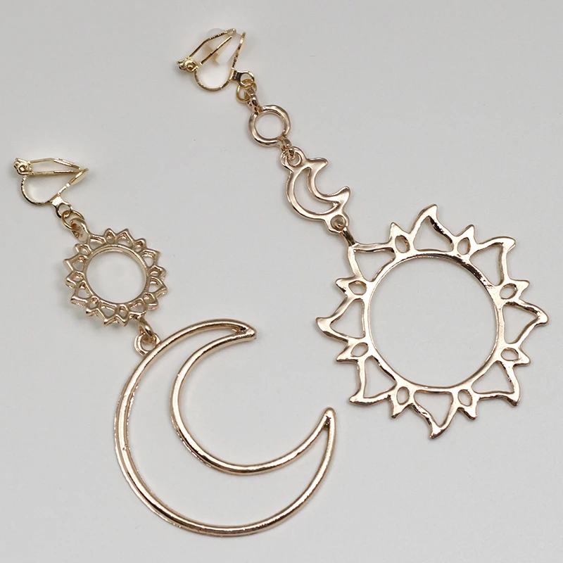 Ear Clip Earrings Stars Moon Sun No Hole Geometric Metal Hollow Line Clip Earrings non pierced Gift CE369