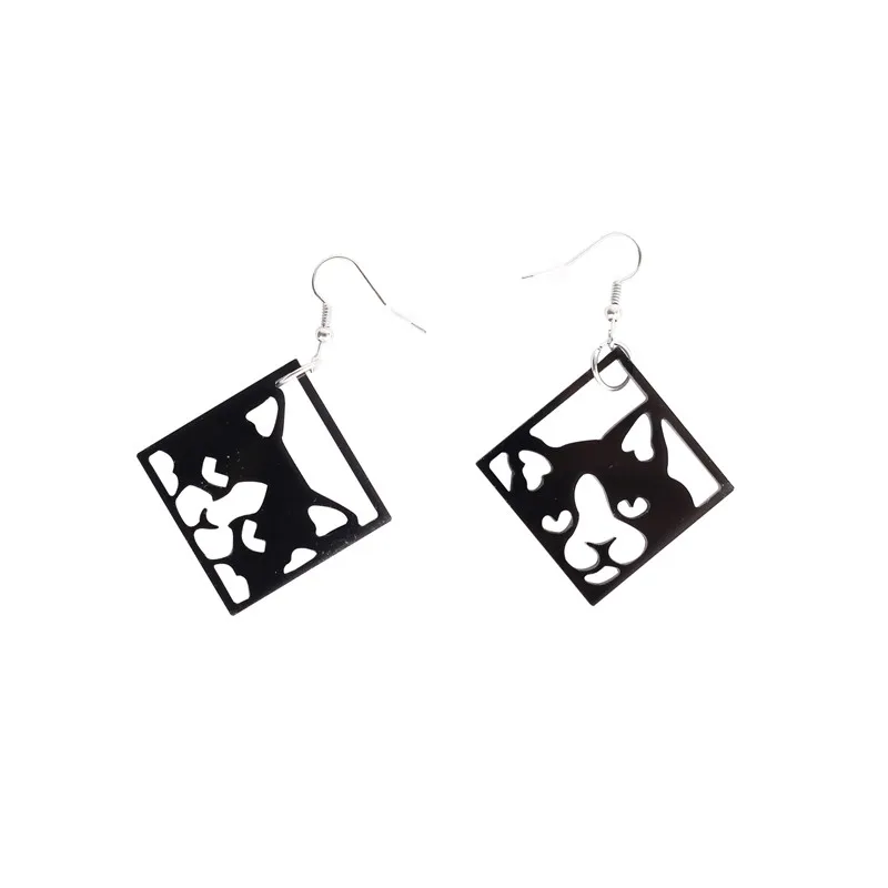 

High Quality Cute Square Shaped Cat asymmetric Acrylic Dangle Earrings For Women Girls Simple style Ear jewelry Gifts