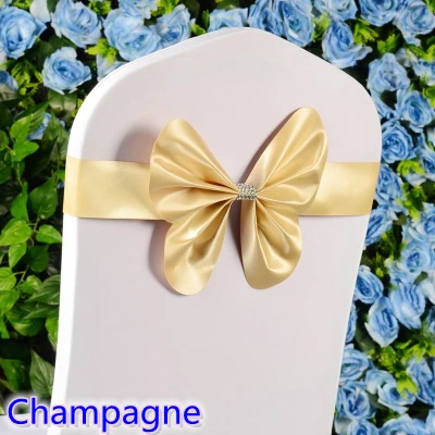 Цвет шампанского, пояс для стула, Свадебный мини-стиль, Бабочка, галстук-бабочка, лайкра, эластичная лента для галстука-бабочки, для чехлов на стулья, распродажа