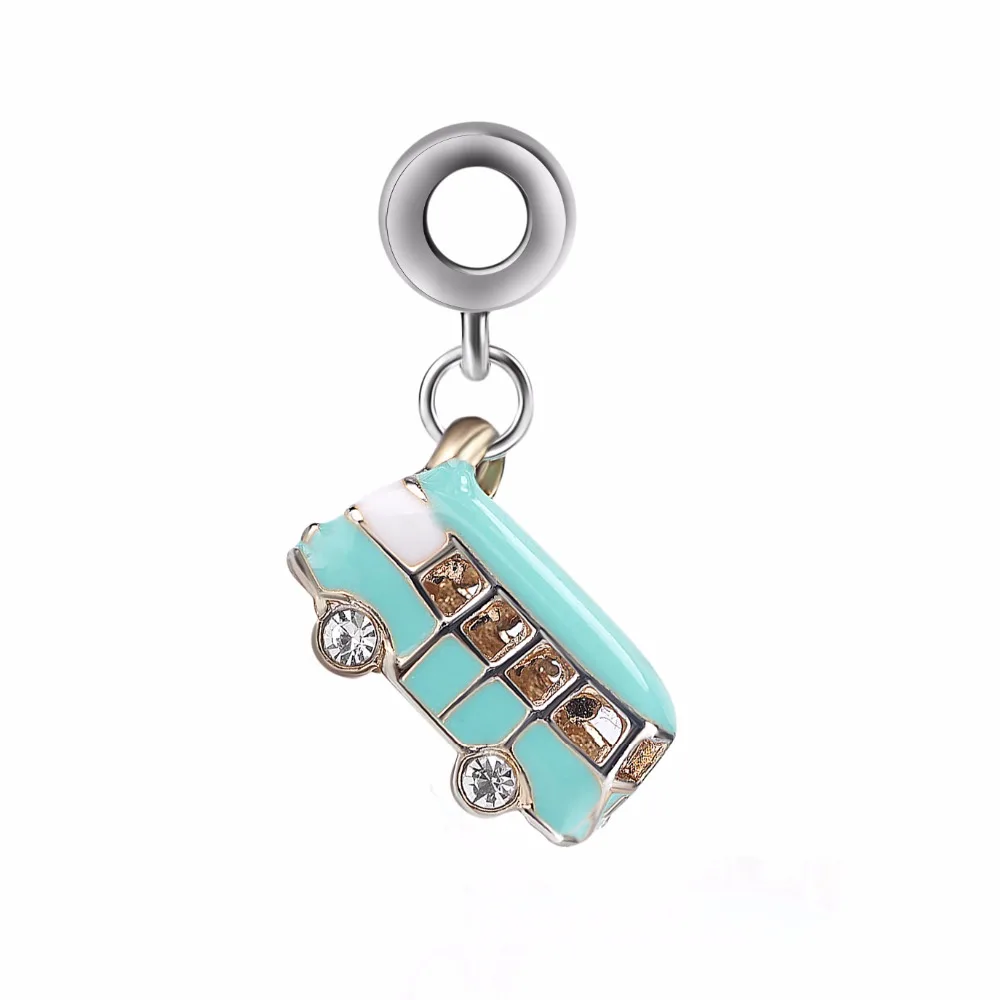 

New Silver Charms European Crystal Bus Dangle Charm Beads Berloque Charms Fit Pendant Charms Bracelet