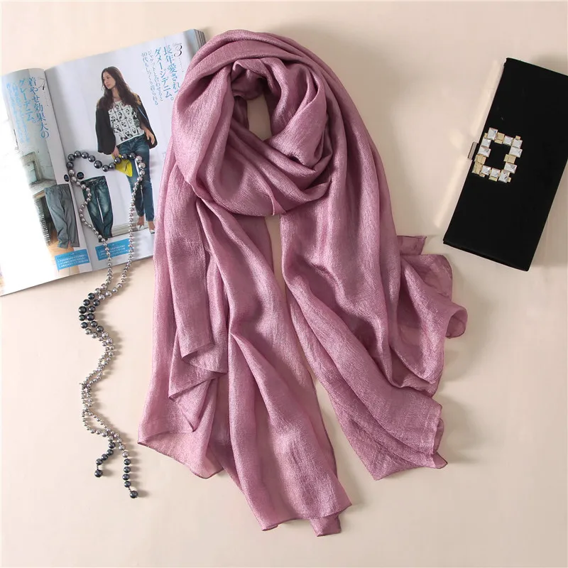 Летняя Брендовая женская мода, одноцветное белье, шелковый шарф, однотонные мягкие платки, женские длинные шарфы, пашмины, банданы, хиджаб, Sjaal - Цвет: 1