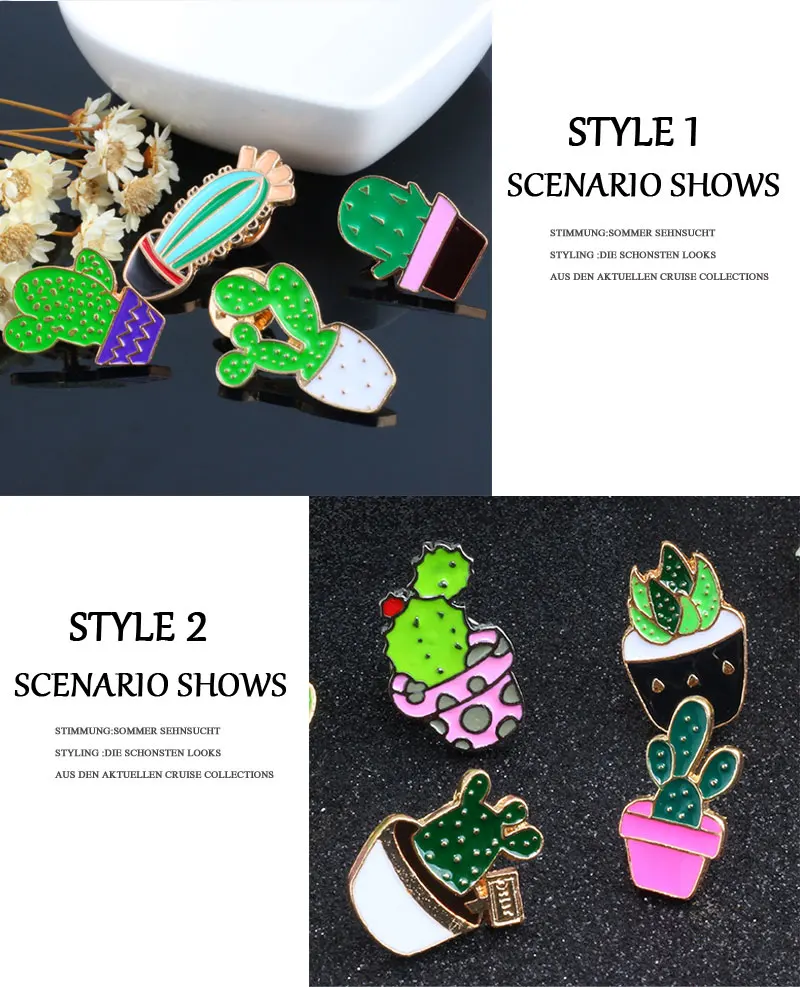 Potted Plant Cactus Enamel Pins Metal Lovely Badges Brooch Vintage Brooches For Women Jewelry Clothing Collar Lapel Accessories