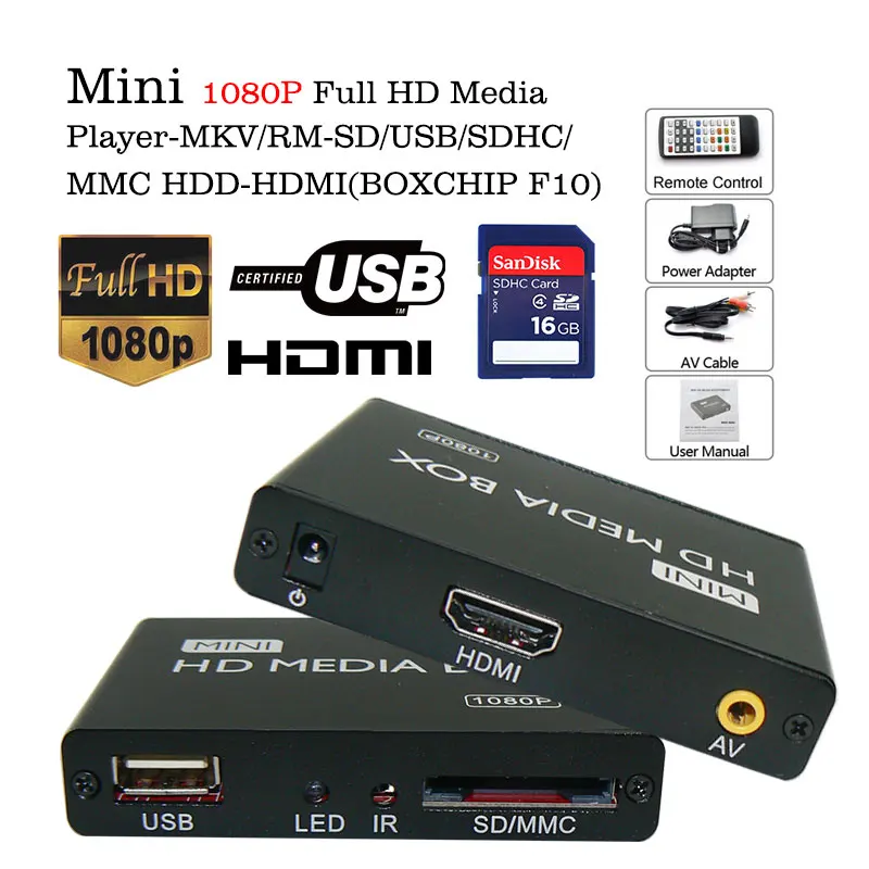 VOXLINK Mini 1080P Full HD Media Player SD/USB/SDHC/MMC