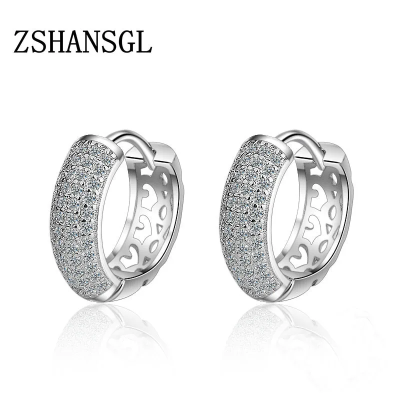 

Luxury Small Hollow out Circle Austrian Clear CZ Earring for Women Fashion Party Elegant Stud Earrings Jewelry