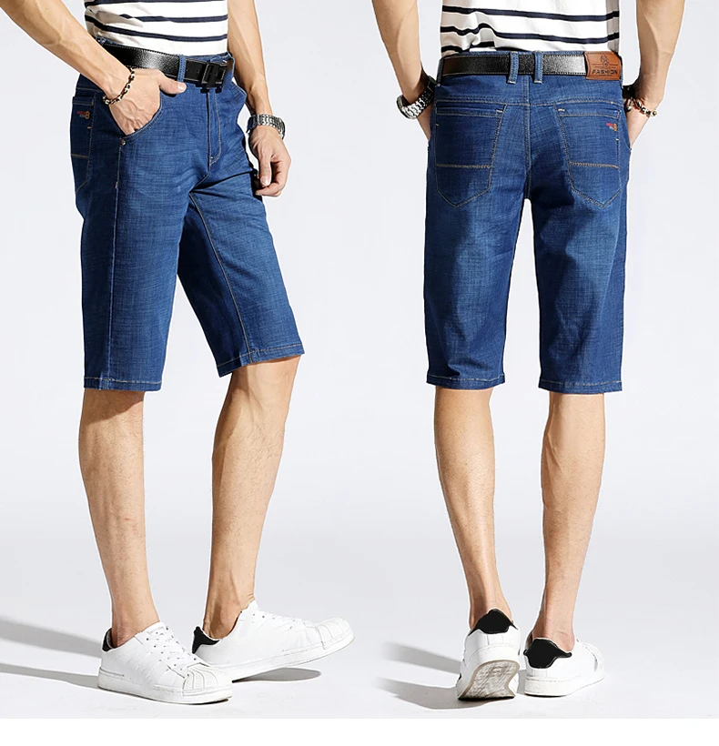 KSTUN Mens Jeans Shorts 2019 Summer Stretch Denim Jeans Shorts Light Blue Straight Slim Smart