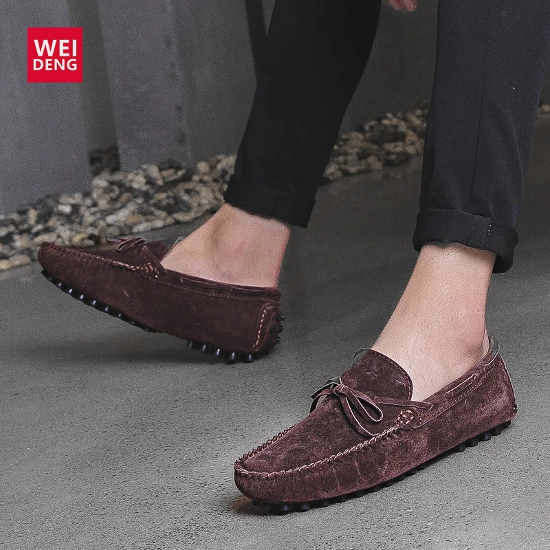 WeiDeng/мужские повседневные кожаные туфли-лоферы; мужская обувь на плоской подошве; удобная дышащая обувь на шнуровке; Туфли-оксфорды для вождения; модные мокасины