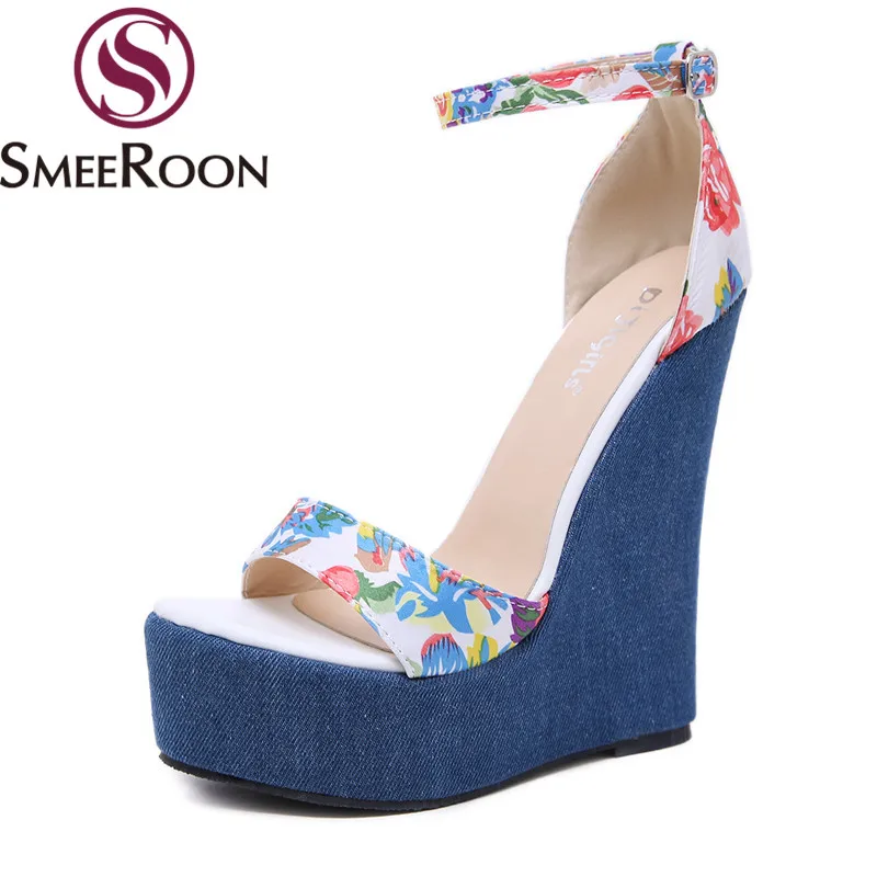 

Smeeroon 2020 new summer sandals platform ladies shoes buckle super high heels wedges shoes elegant prom shoes women sandals