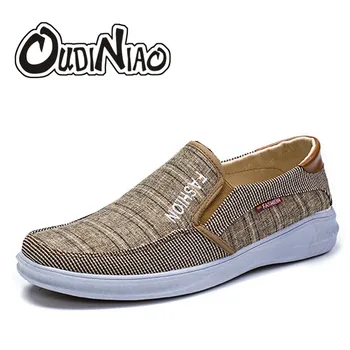 

OUDINIAO Men Shoes Canvas Slip On Light Men Casual Shoes Round Toe Plimsolls Male Footwear Solid Breathable Sneakers Loafers