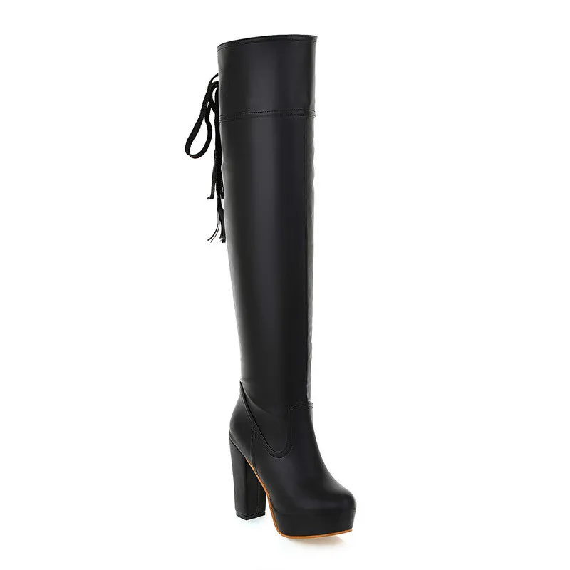 Hiver De Talon À Bottes Hauteur Femmes Noir Genou Chaussures Mode Hauts Épais Sexy Automne Talons Du BgdqB