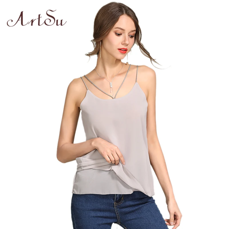 

ArtSu Double Layer Chiffon Tank Top Plus Size Sleeveless Beach Bohemian Cami Tops Fashion Casual Summer Tanks Black ASVE20203