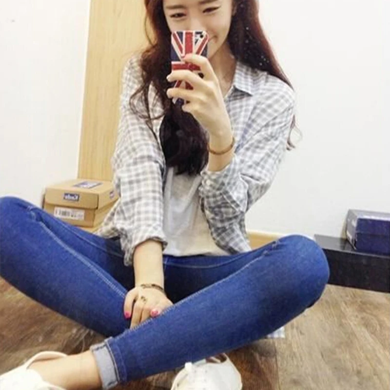 

Women Blue High Waist Denim Jeans Korean Style Slim Stretch Pencil Jeans Vintage Spring High Quality Denim Pants For 4 Season