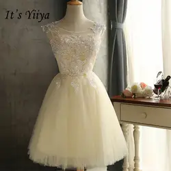 Это YiiYa новый без рукавов без бретелек длиной до колен невесты платья Элегантный Вышивка со шнуровкой сзади платье трапециевидной формы H107