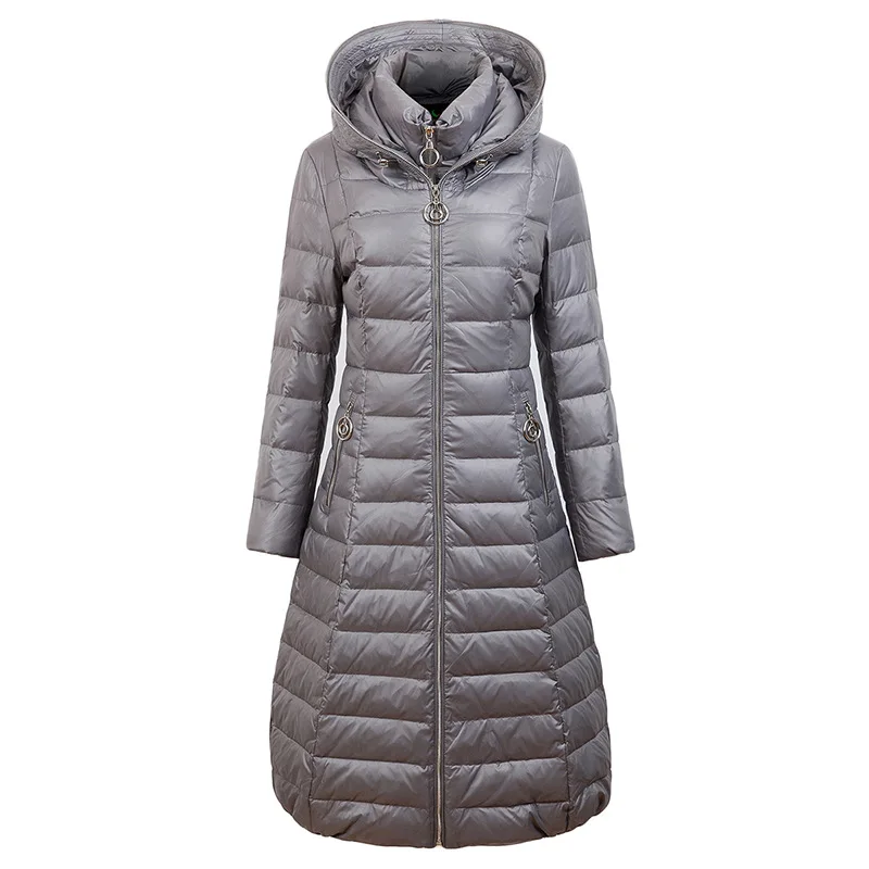 Elegant Thicken Winter Warm Zipper Parkas 90% White Duck Down Coats Women Overcoats OL Ladies Hooded Long Outerwear Waterproof