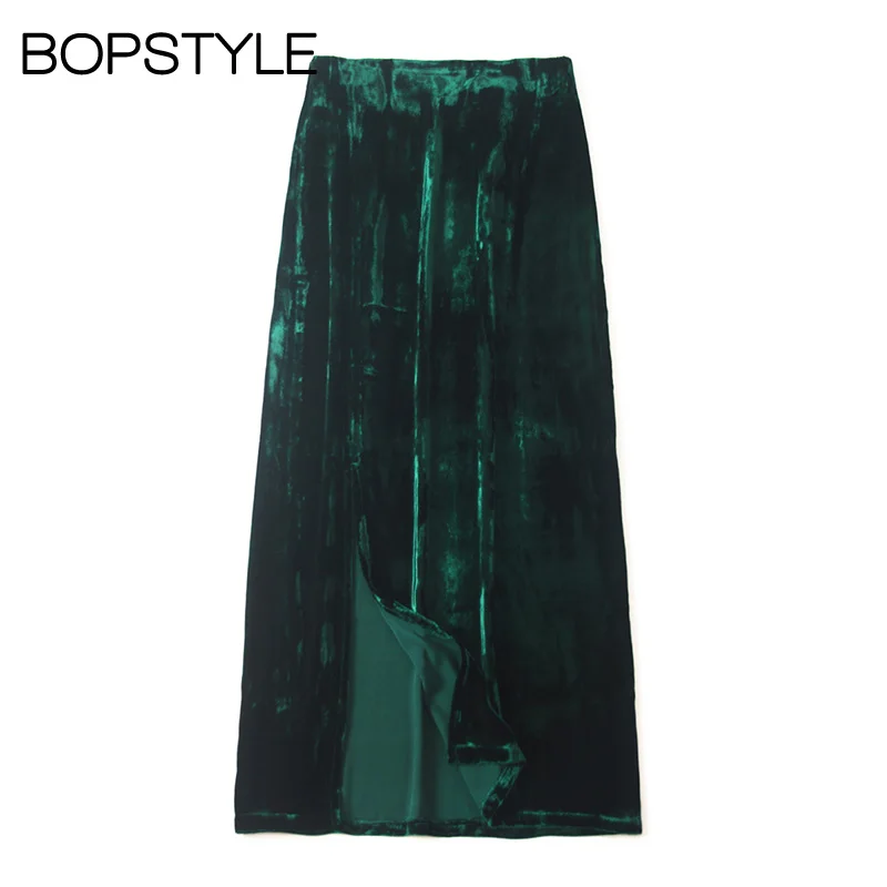 

High-end Silk Velvet Midi Skirt - Fall/Winter 2018 Women Dark Green/Burgundy/Black Oversize Velvet Long Skirt Plus Size S-2XL