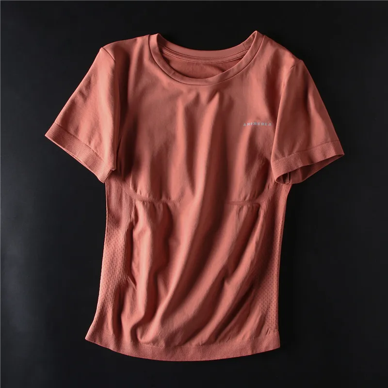 Женские рубашки для йоги с коротким рукавом, розовый короткий топ с круглым вырезом, легкая футболка для спортзала, топы для тренировок, спортивная одежда