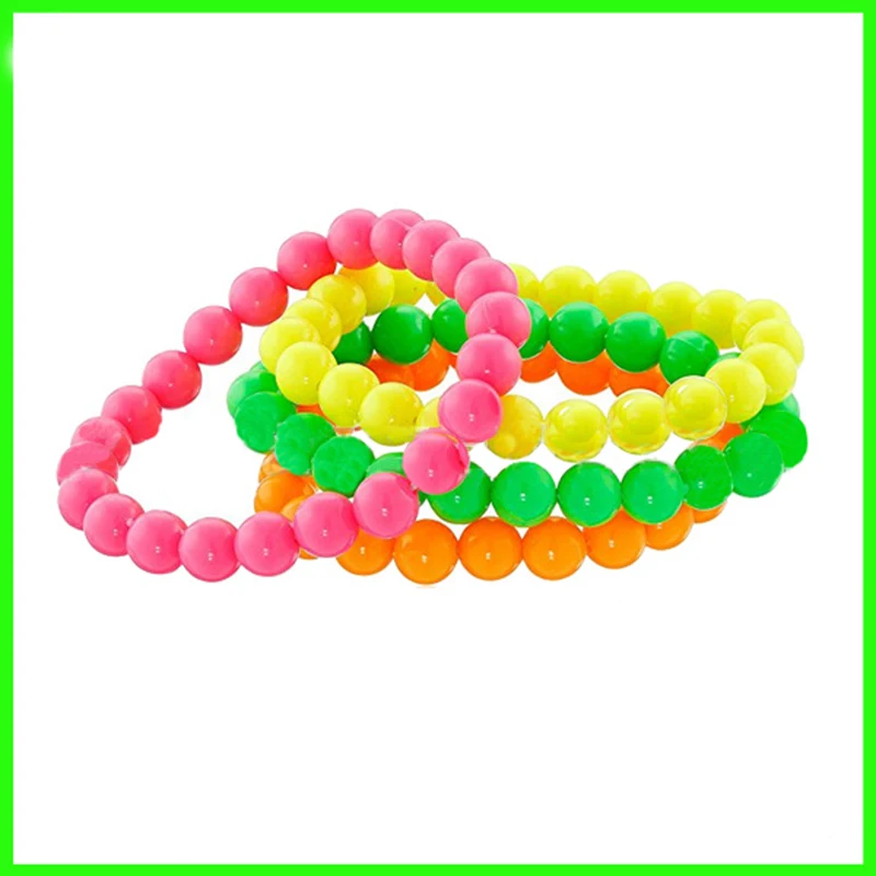 

1980s disco Neon green hot pink neon yellow orange Beads 80s Costume Accessory Bright Colours Fancy Dress