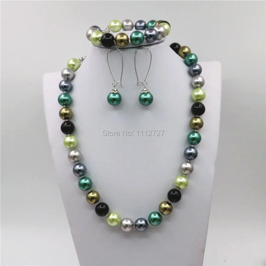 

12mm Natural Multicolor Seashell Round Beads Necklace Chain Bracelet Set Girls Christmas Gifts Jewelry Making Accessories Crafts