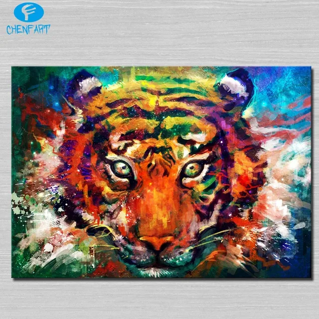 trippy tiger painting wall