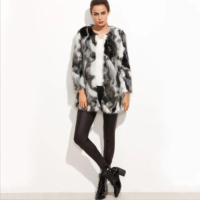 New Winter Coat Women Plus Size New Luxury Faux Fox Warm Women Coat Mid-Length Faux Fur Jacket